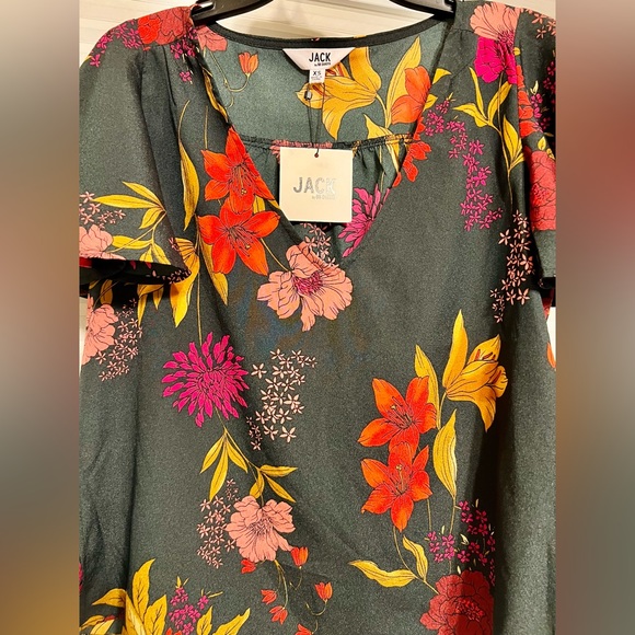 NWT Jack by BB Dakota Blouse XS Top Floral Women Short Sleeve Bohemian Green - Picture 11 of 14